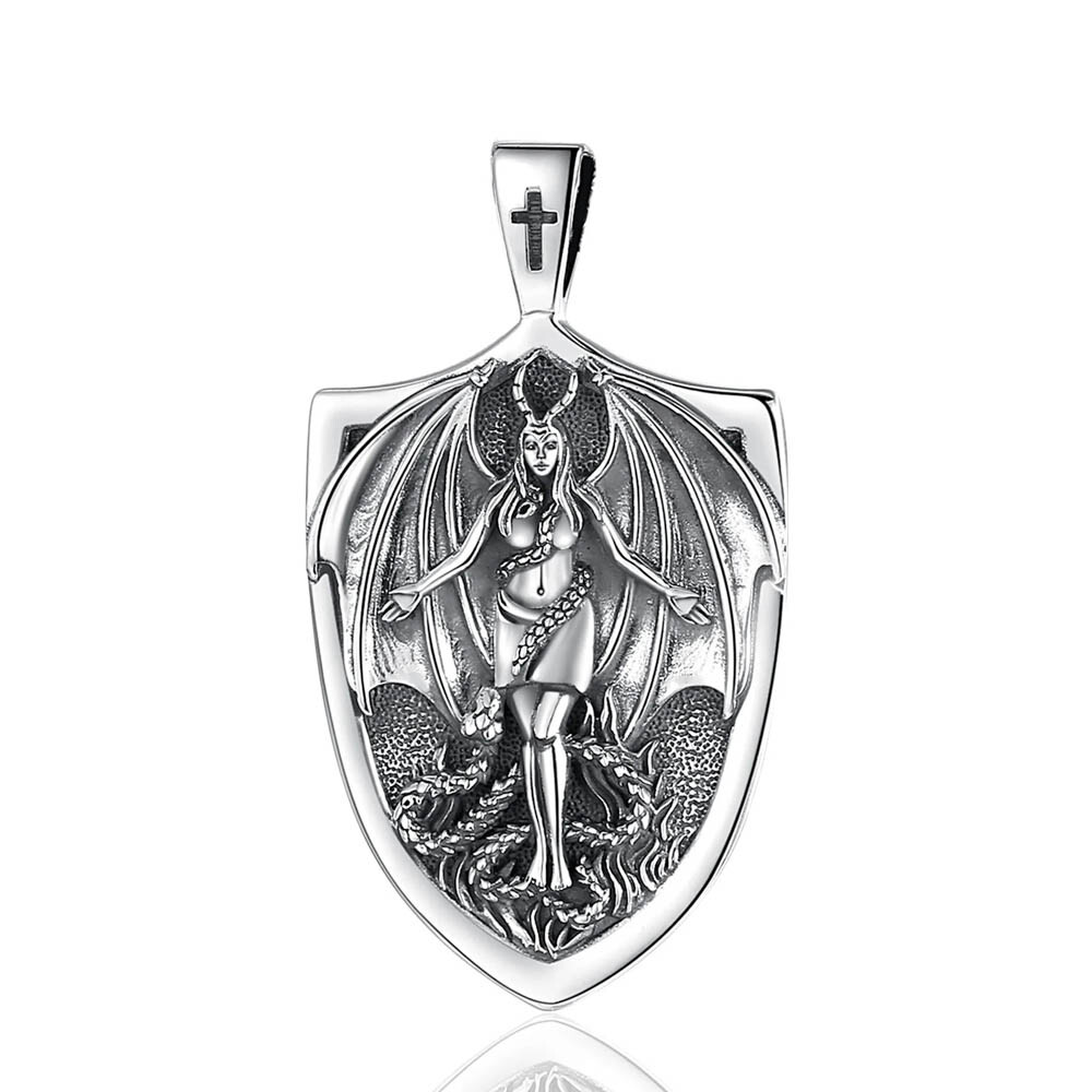 MLD 925 Sterling Silver Lilith Shield Pendant Necklace – Gothic Jewelry