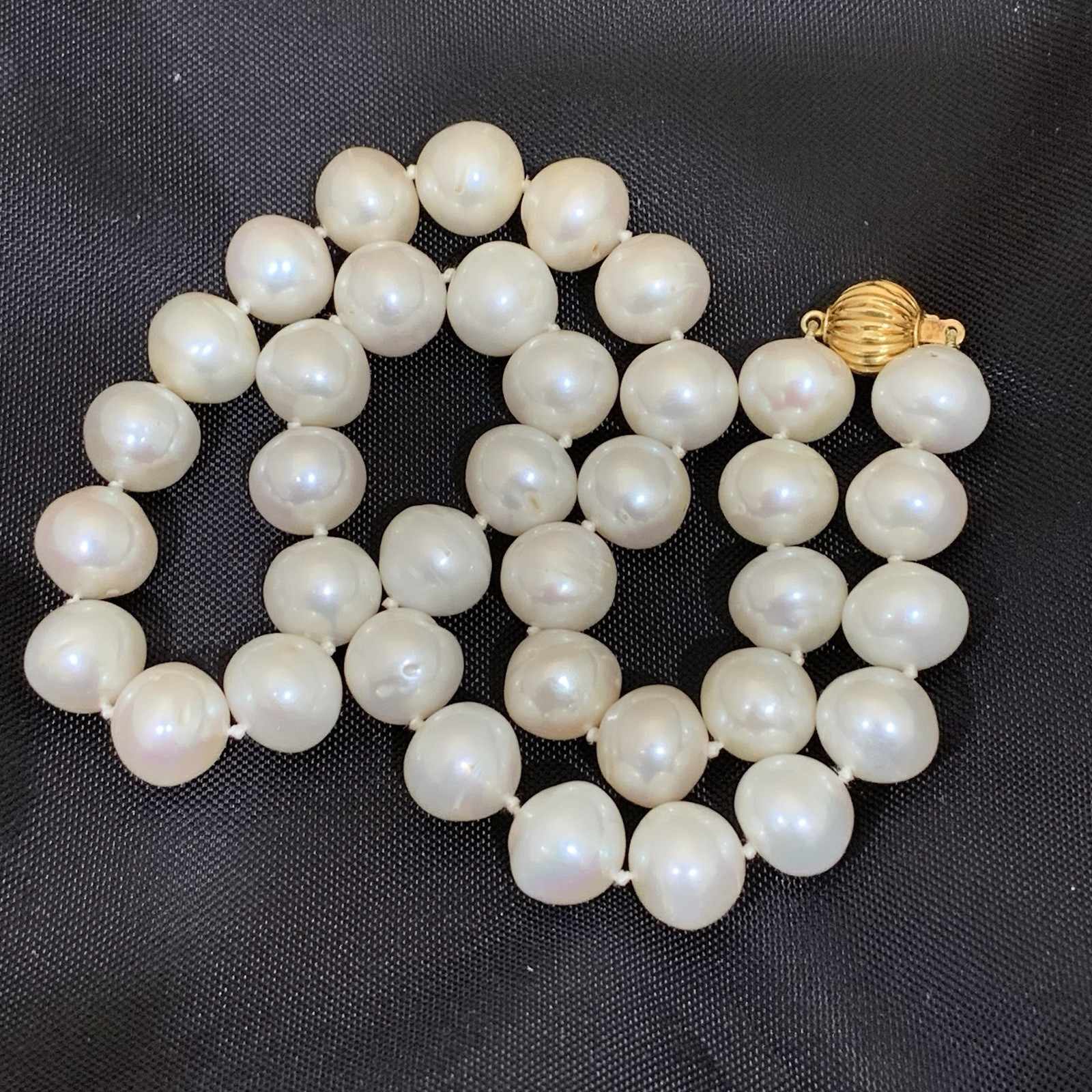 BIG Pearl Necklace 11mm 14k Yellow Gold 62.33gr White SouthSea style FIC 16” WOW