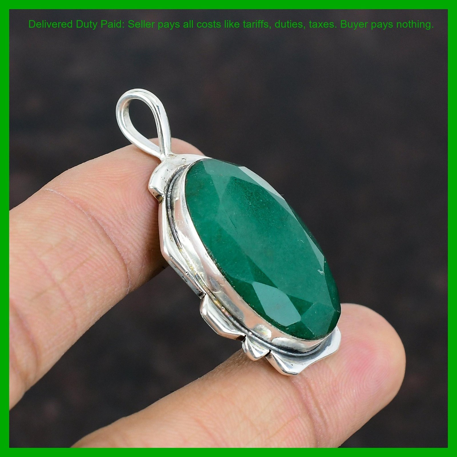 Oval Zambian Emrald Gemstone Anniversary Wife Gift Pendant Jewelry 925 Silver