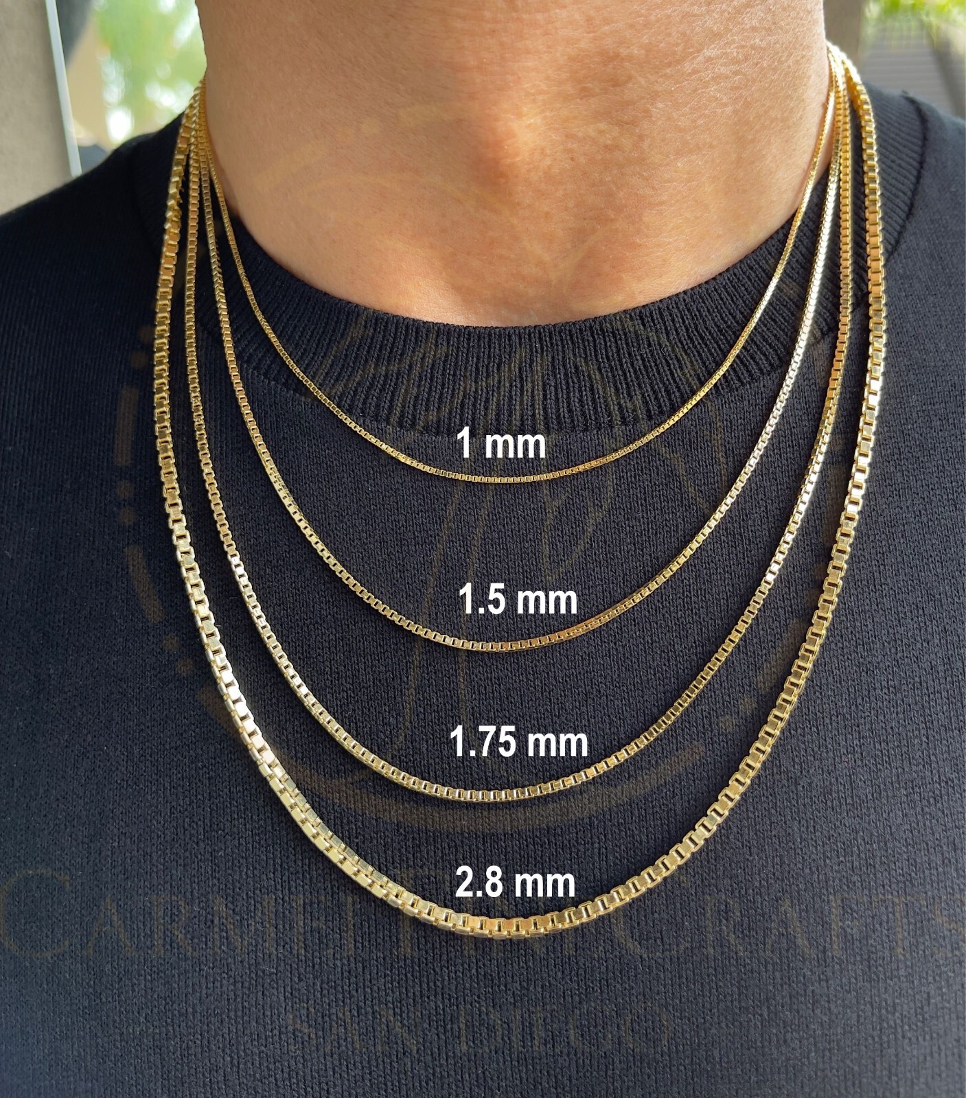 1.0mm-2.8mm Mirror Square Box Link Chain Minimalist Chain Necklace 10K-14 Gold