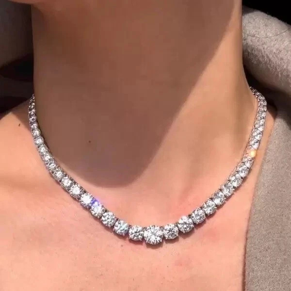 76 Ct Real Moissanite Round Cut Diamond Tennis Necklace 14k White Gold Plated