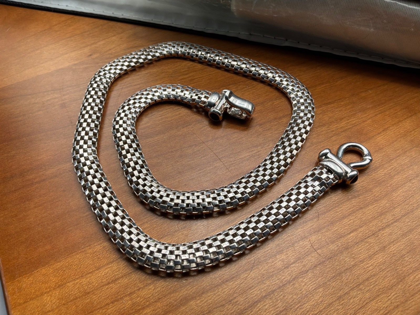 Milor 925 Sterling Silver Italian 8mm Mesh Link Chain Necklace Womens 17 Inch