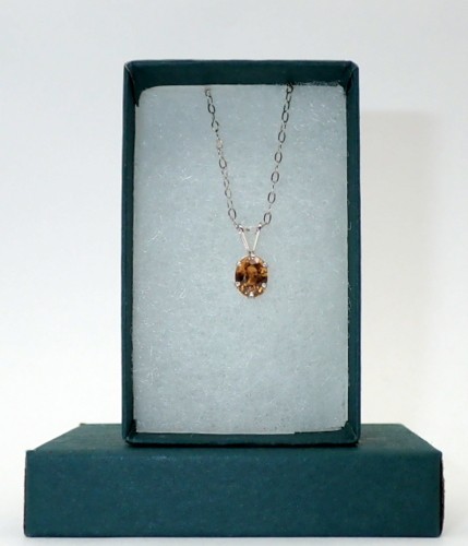 Brownish Yellow Zircon Necklace Set In S/S, 7X6 mm Oval, 1.50 Carats W/19″ Chain