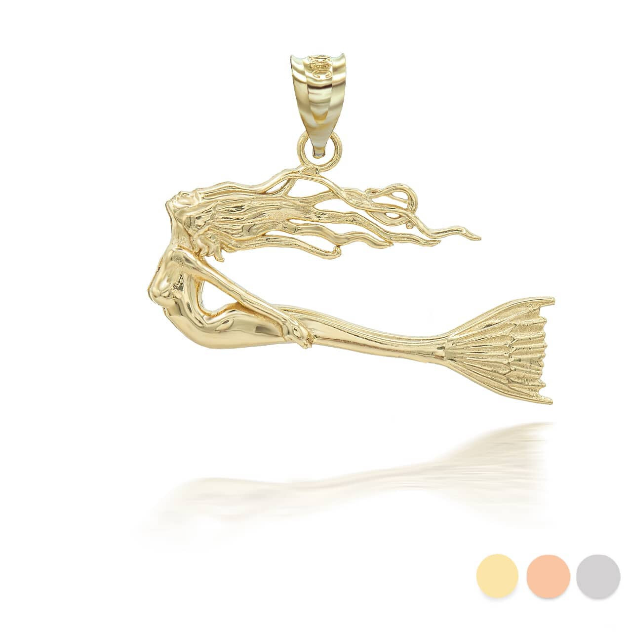 Gold Swimming Mermaid Pendant Necklace ( Available In Yellow/Rose/White)