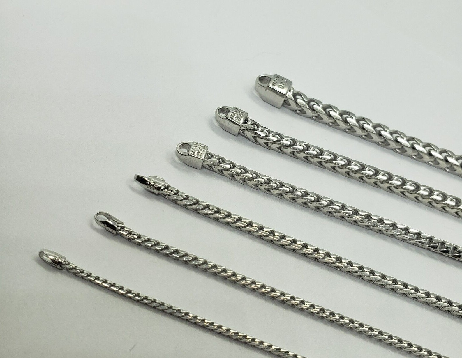 Sterling Silver Franco Chain Necklace Rhodium Finish Italy 1.5mm-4.5mm 16″-36″