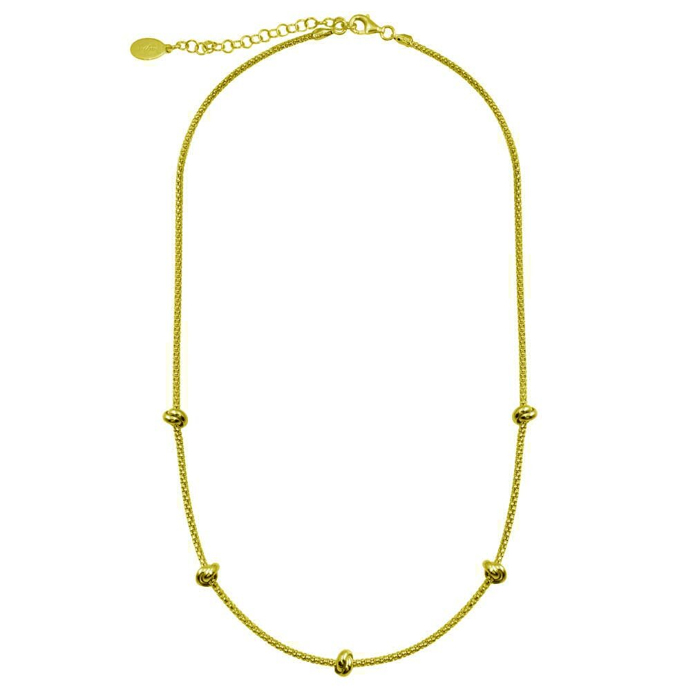 18” LONG 14K YELLOW GOLD OVER SILVER CORREANA CHAIN W/ 5 KNOT CHARMS NECKLACE
