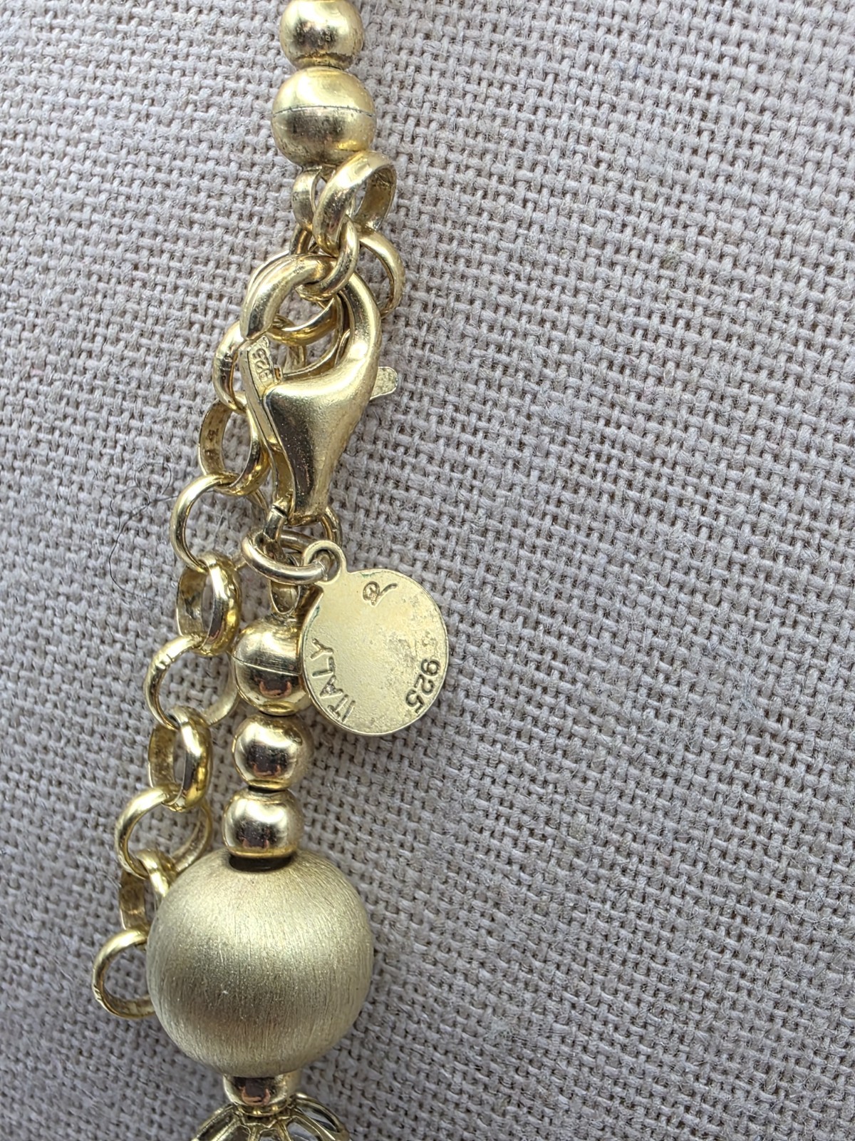 Veronese Italy Silver 925 Golden Plated Clad Smoky Quartz Bead Necklace 24″