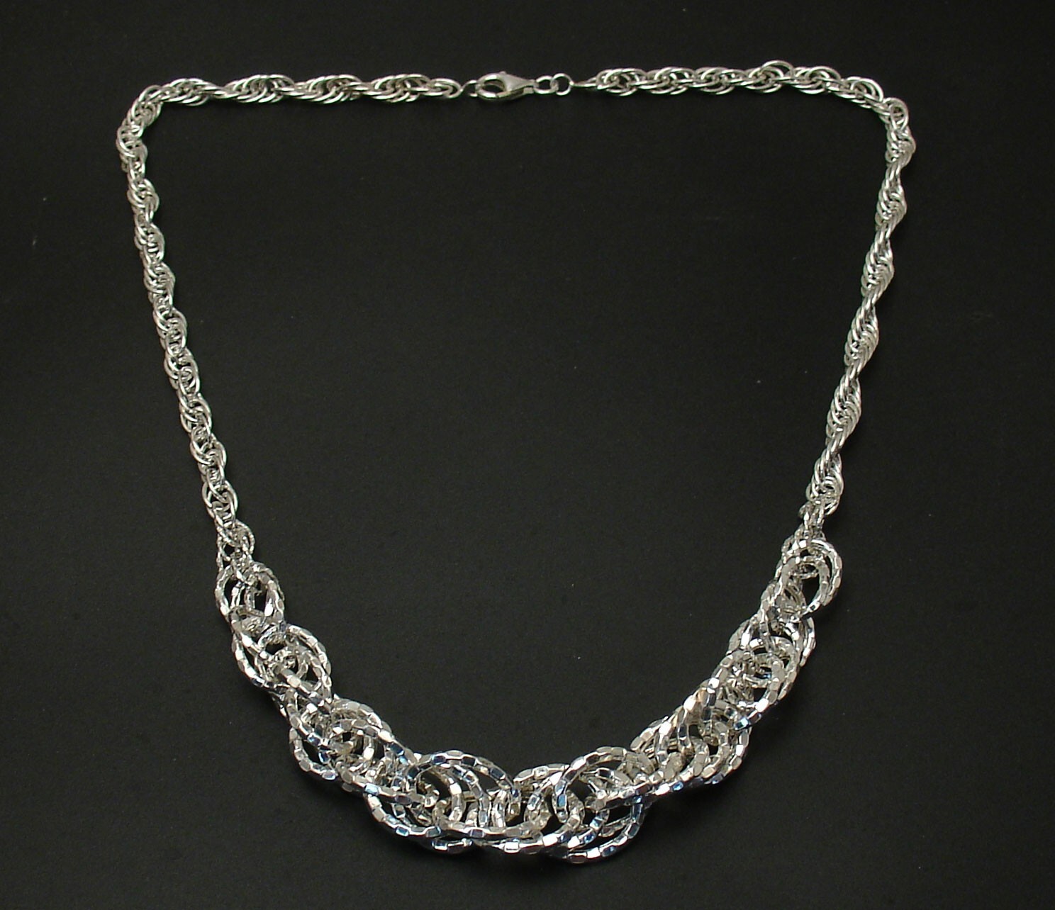 Graduated Diamond Cut Oval Link Chain Necklace Real 925 Sterling Silver