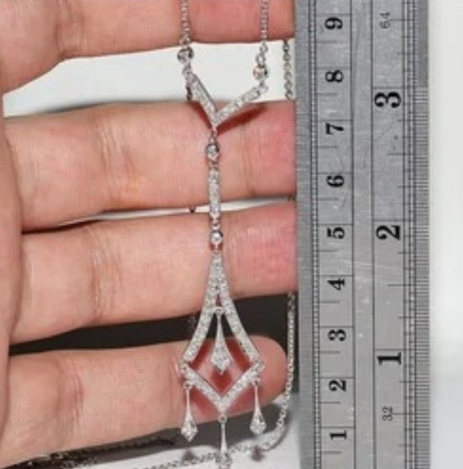 Vintage Style Women’s Elegant Necklace Real Moissanite 14K White Gold Over, 18″