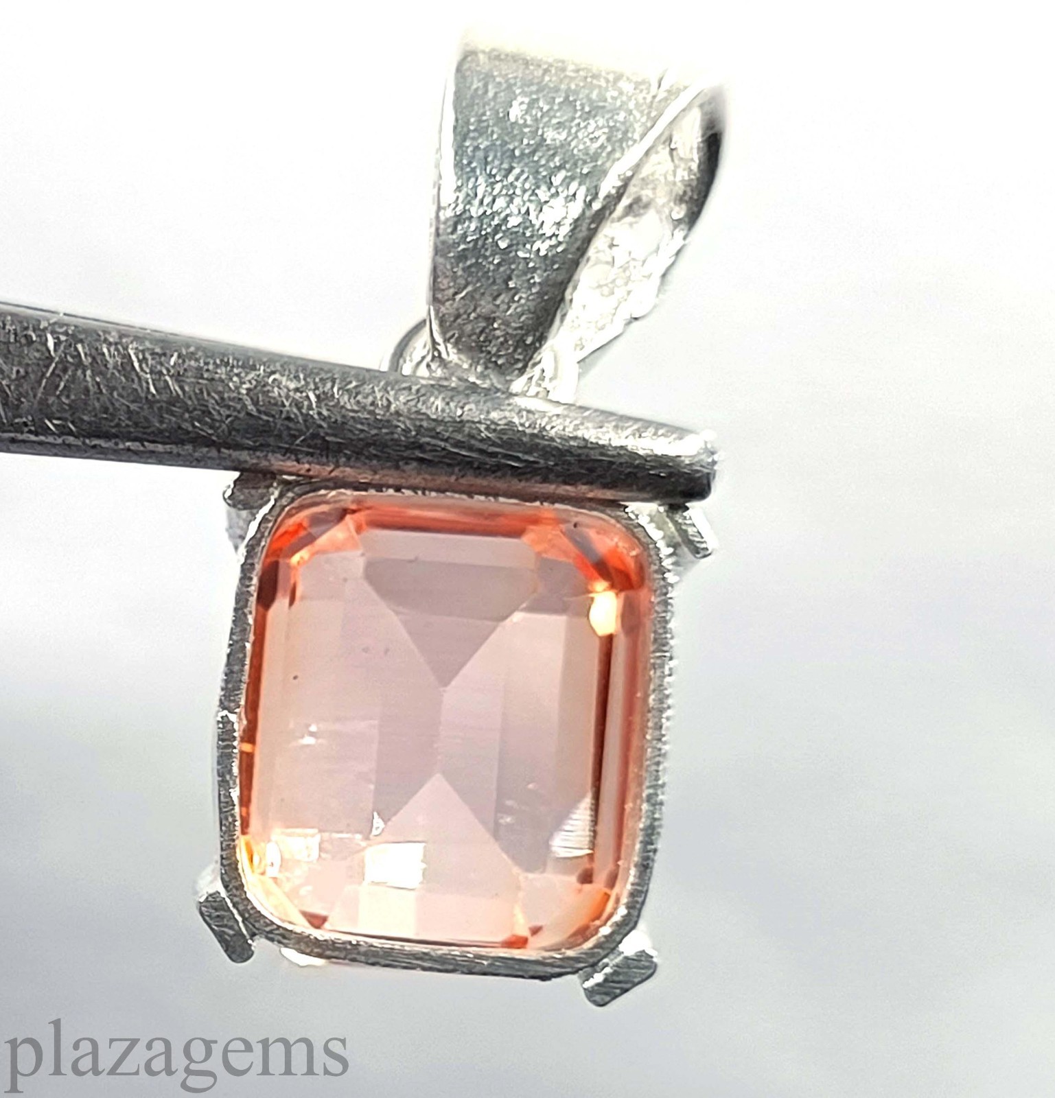 Natural Peach Sapphire 26.40 Ct Emerald Cut Pendant with 925 Silver Chain “5NSP