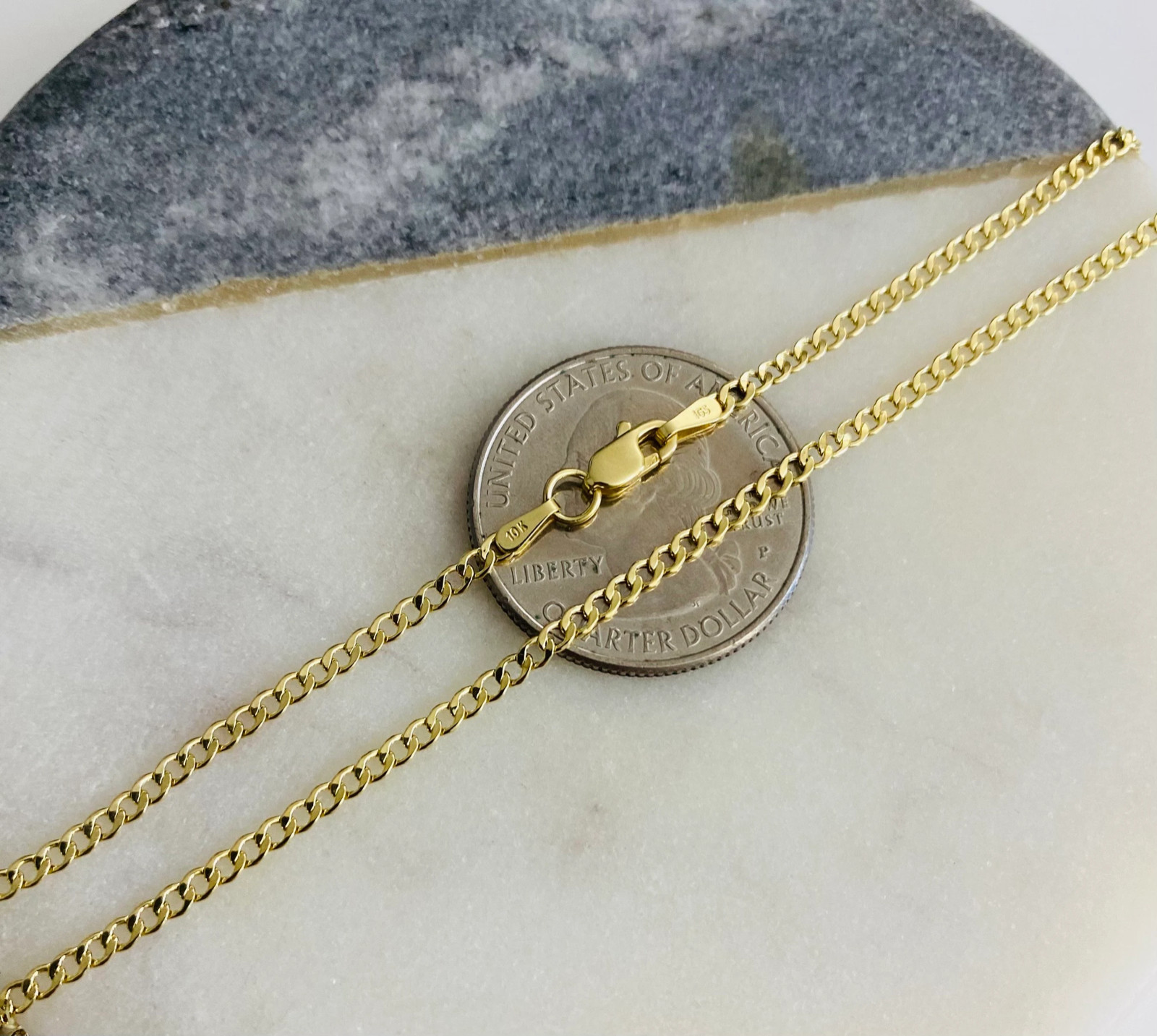 10K Real Gold 2mm Curb link 16″ – 18″ – 20″- 22″- 24″ Long Unisex Chain- CU050