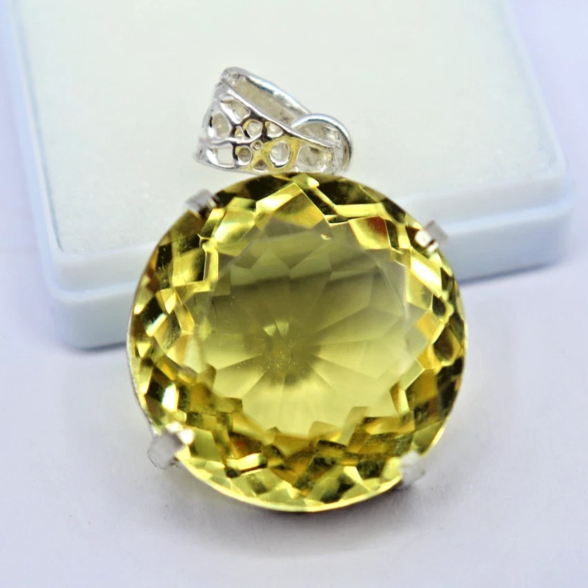Natural Topaz 83 Ct Yellow 925 Sterling Silver Round Certified Gemstone Pendant