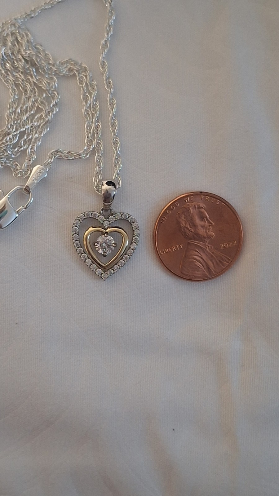 10K Multi-Tone Gold Heart Pendant Necklace w/ Prong-Set White Diamond