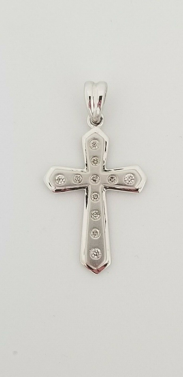 Diamond Cross Pendant 14k White Gold For Adults or Children Elegant Satin Finish