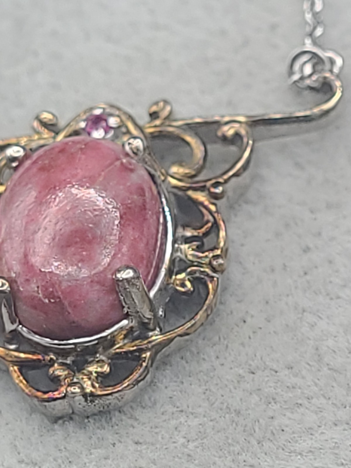 STS Pink Rhodochrosite & Unknown Gemstone Necklace 18 Sterling Silver 925