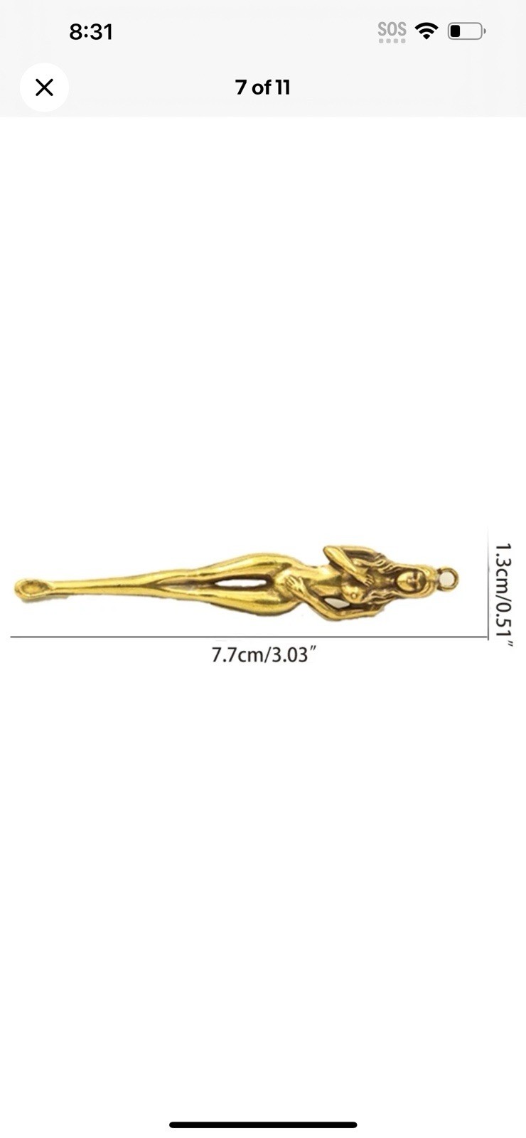 Vintage 1970’s Gold Metal Figural Nude Woman Mini Head Spoon Unique 3” Keychain