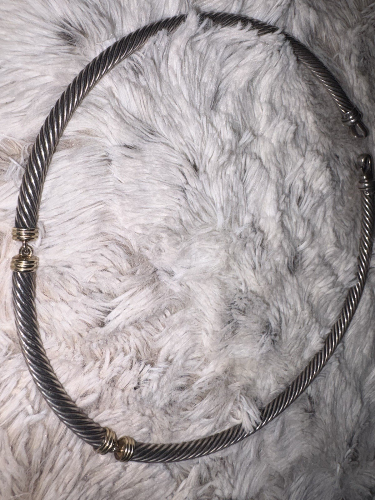 David Yurman Silver 14k Gold 7mm Station Cable Choker Necklace 15.5″ 92.7gr