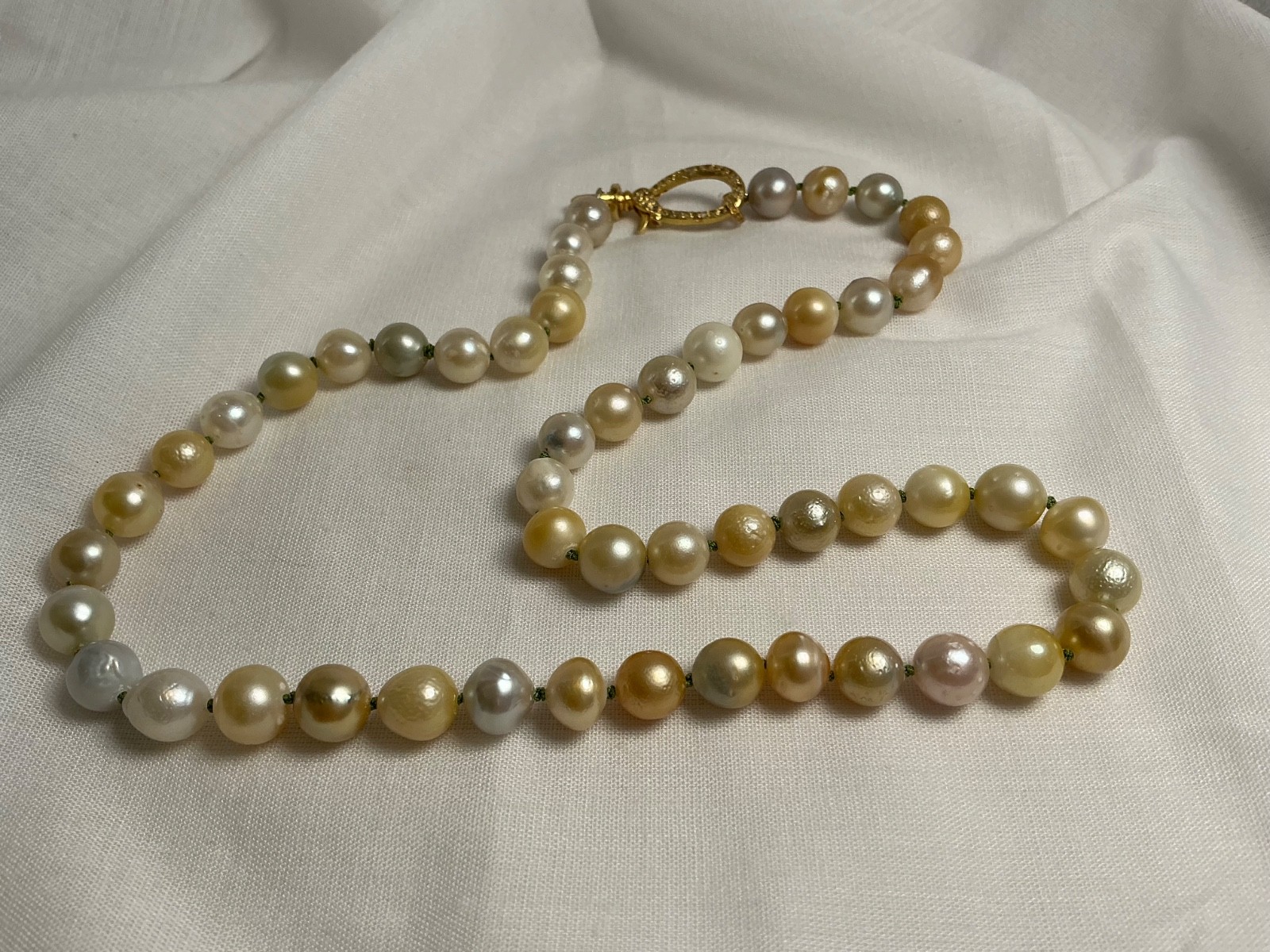 South Sea Pearl Necklace | 8 to 10mm | Sterling Diamond Clasp