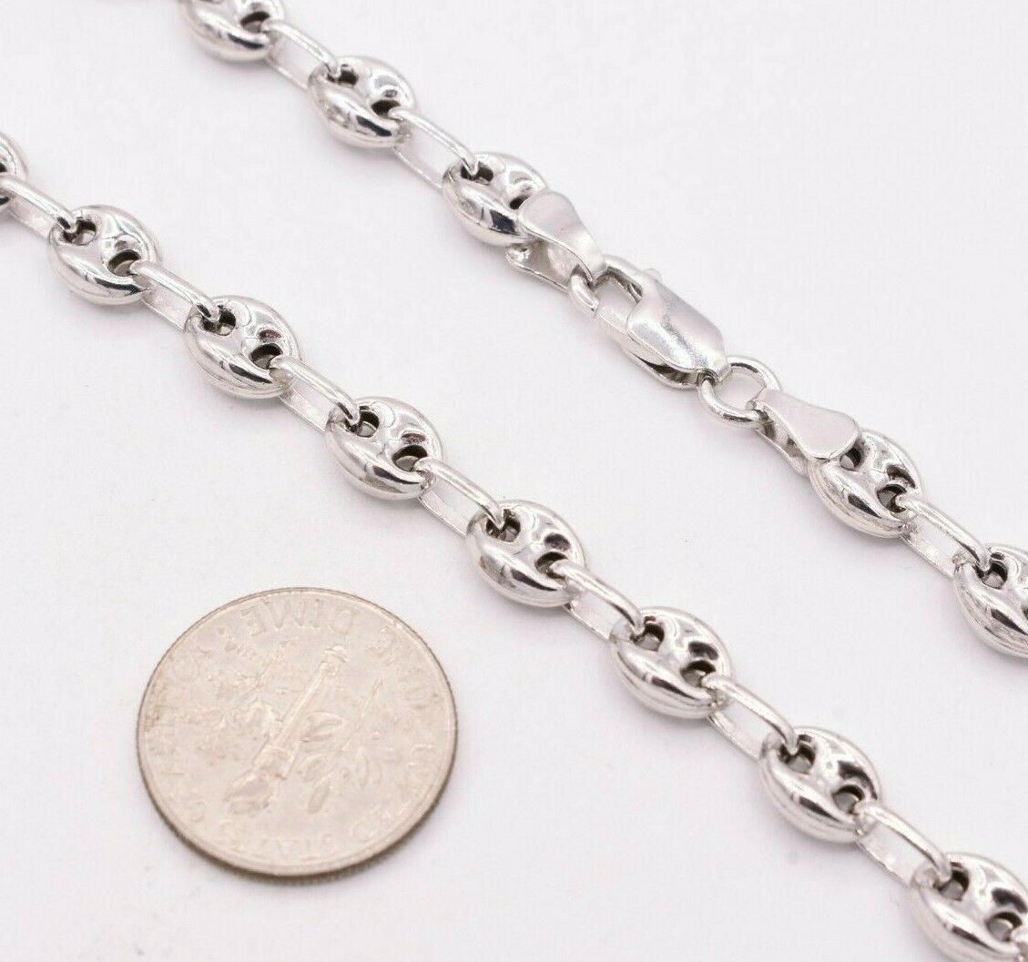 6mm Puffed Gucci Anchor Mariner Chain Necklace Real 14K White Gold-Plated Silver