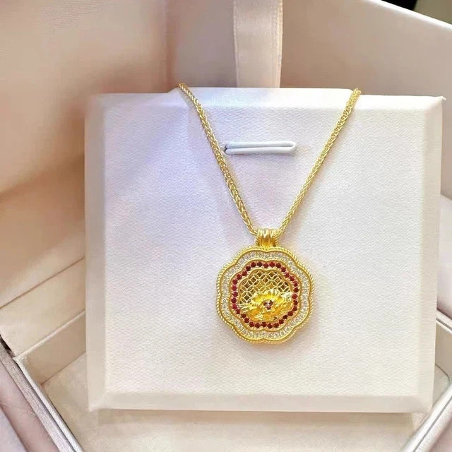 1.22Ct Round Cut Lab Created Ruby Beauty Women’s Pendant 14K Yellow Gold Plated