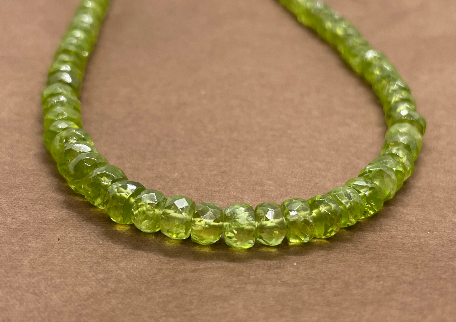 Natural Peridot Necklace with 9K Solid Gold Clasp 16.5″