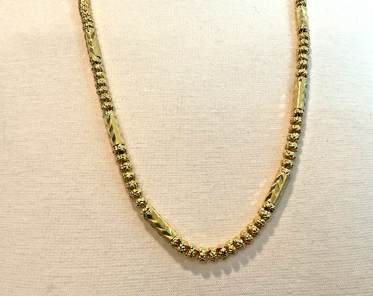 Thai 23K Solid Yellow Gold Bead Bamboo Link Necklace 30.5 Grams Tested 24″ long