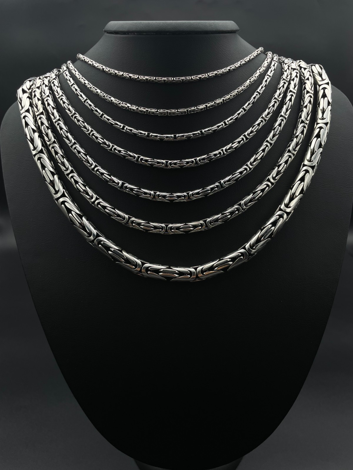 925 Sterling Silver King Byzantine Solid Oxidized Round Chain Necklace, Gift Men