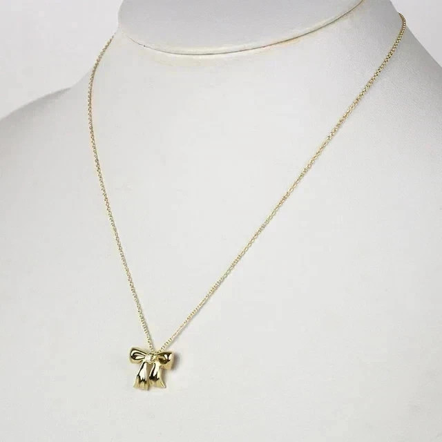 0.50Ct Lab Created Ribbon Bow Charm Pendant Necklace 14K Yellow Gold Plated