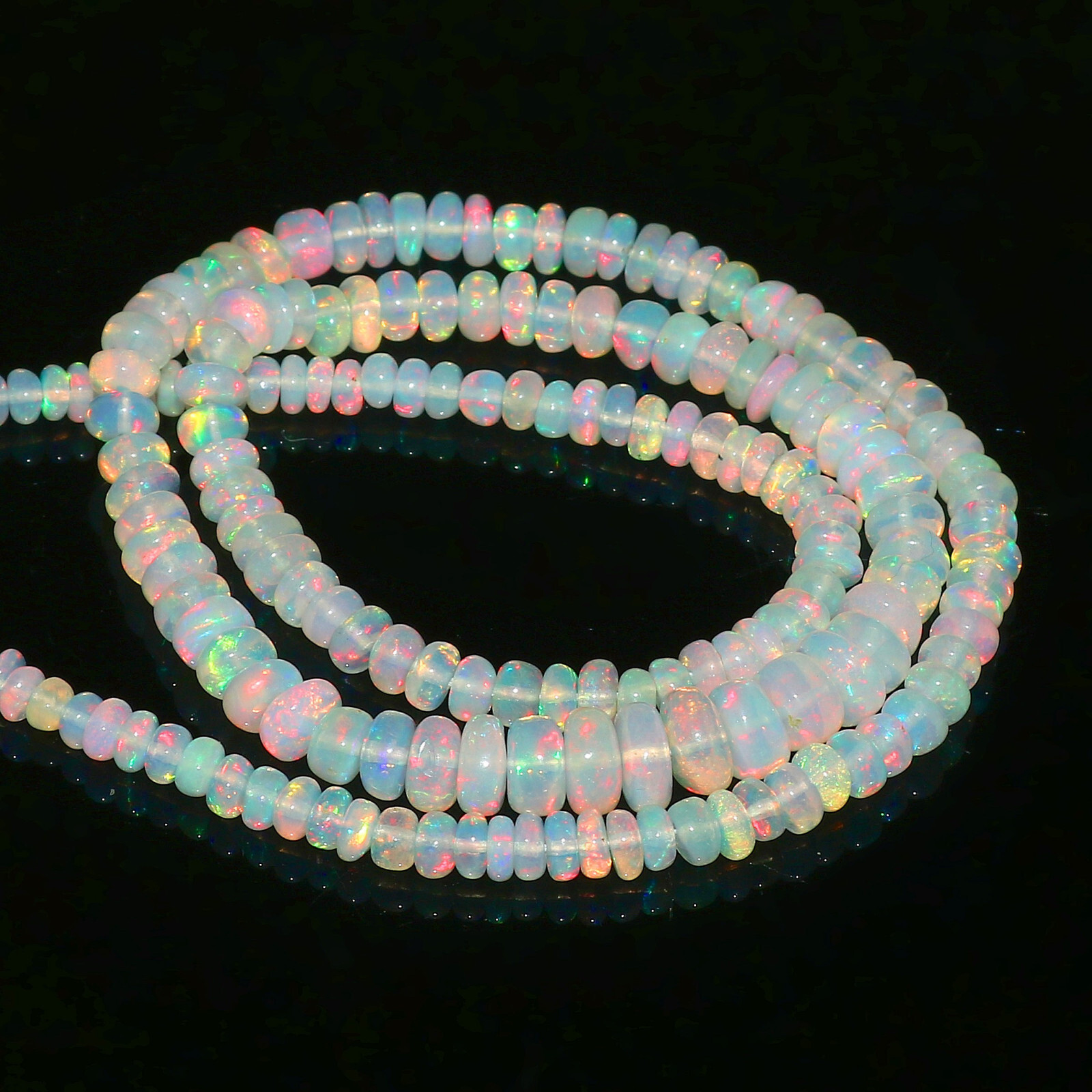 Natural Ethiopian Fire Opal Rondelle Beaded Gemstone 4 Strand Necklace 16 Inches