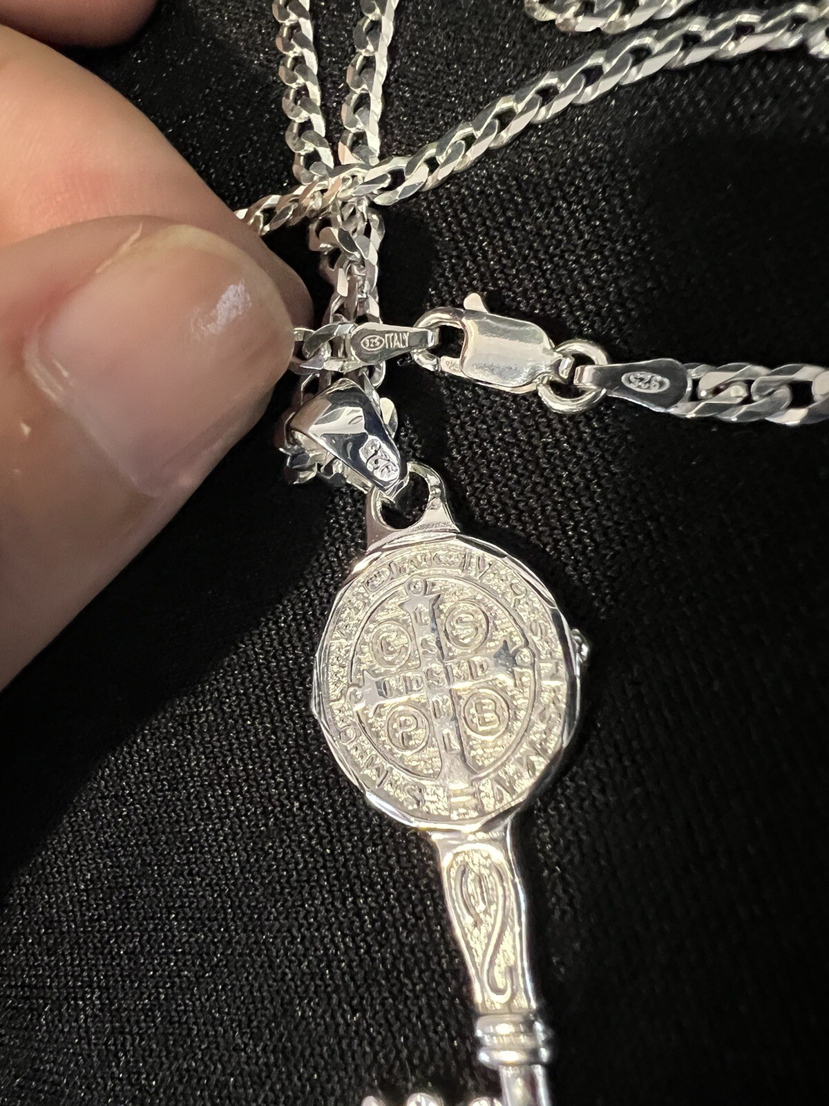 925 Sterling Silver Men St Benedict Key San Benito Llave & Curb Chain 20 24 30