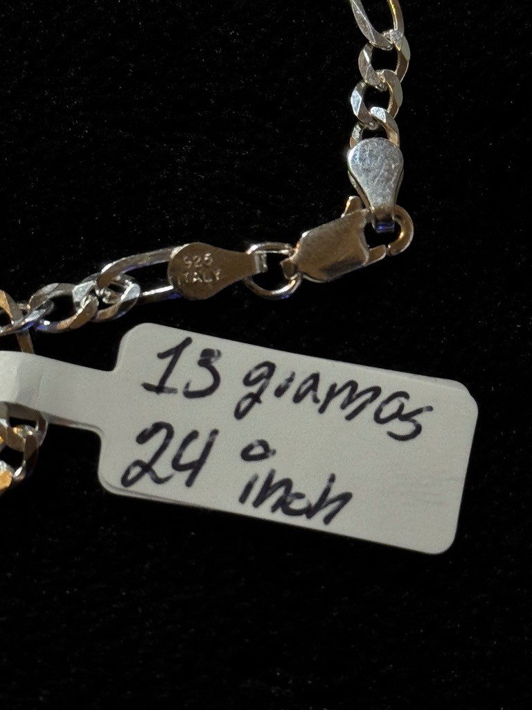 Sterling Silver 925 Italy Figaro Chain Necklace with INRI Crucifix Cross Pendant