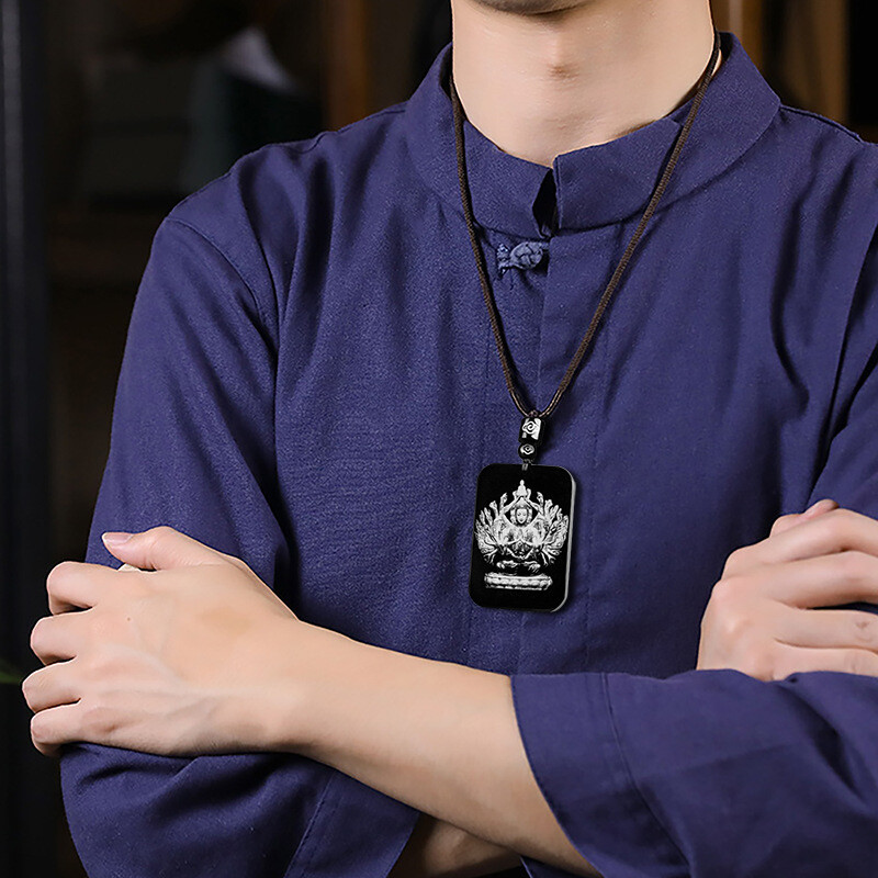 Natural Hotan Black Dark Jade Shadow Carving Zodiac Buddha Pendant Male Female