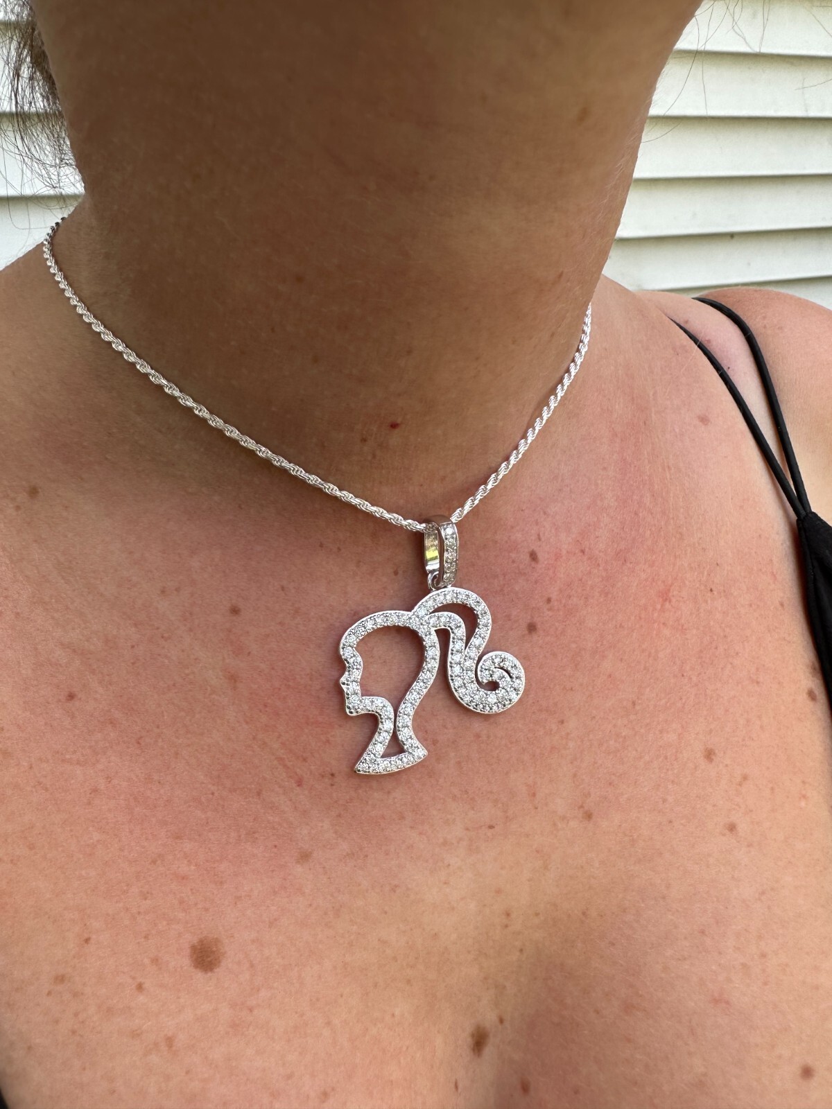 Real MOISSANITE 925 Silver Barbie Doll Pendant Necklace 14k Gold Rose Plated