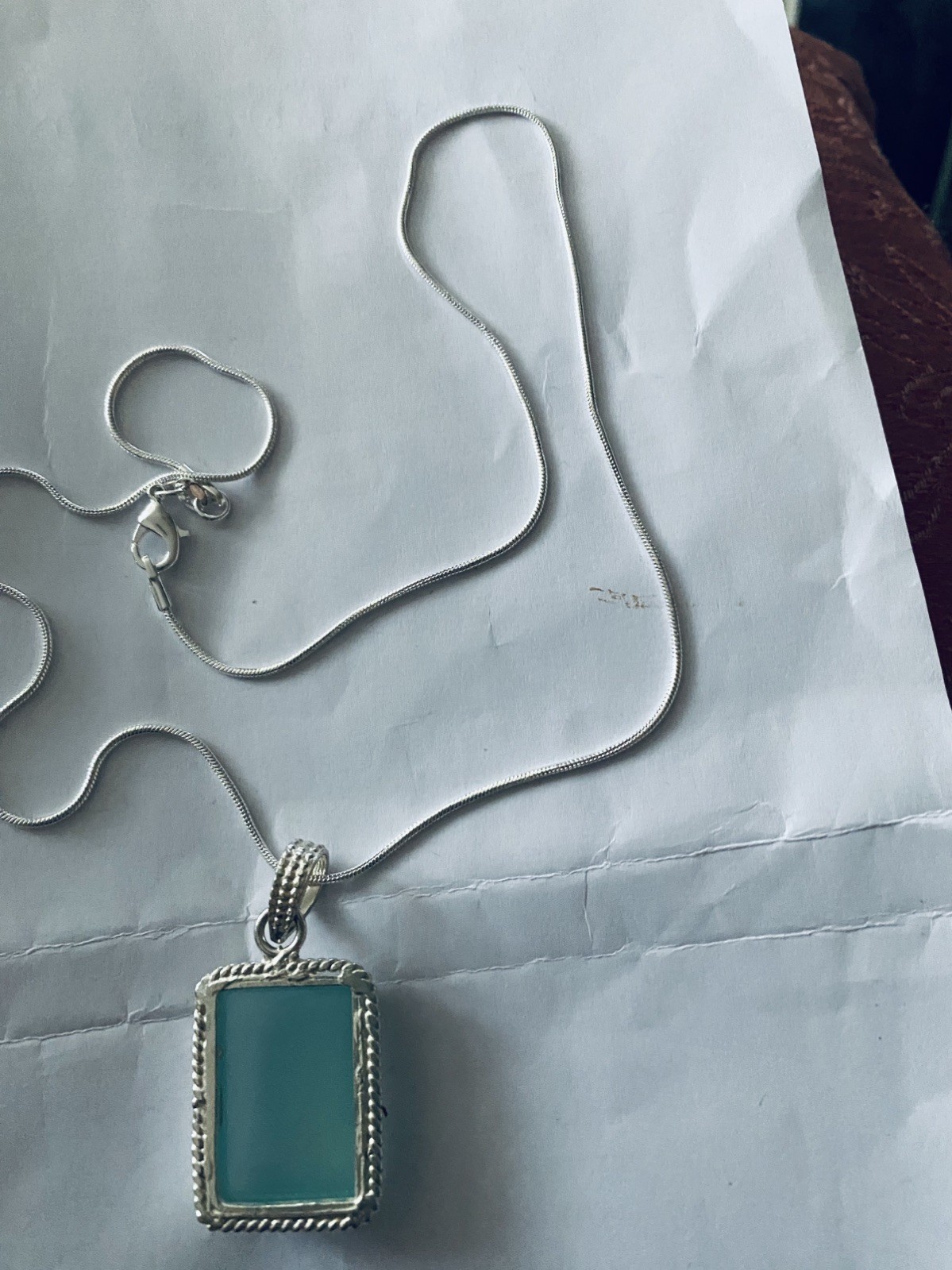 Vintage big Aqua Chalcedony Pendant 925 Silver 20”chain.4×2.5cm UK Seller VGC