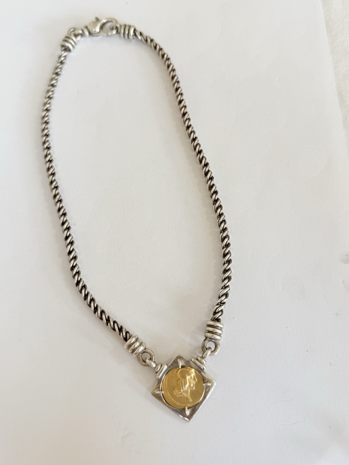 Vintage 925 Sterling Silver Roman Coin Gold Vermeil Chain Necklace 46-Grams