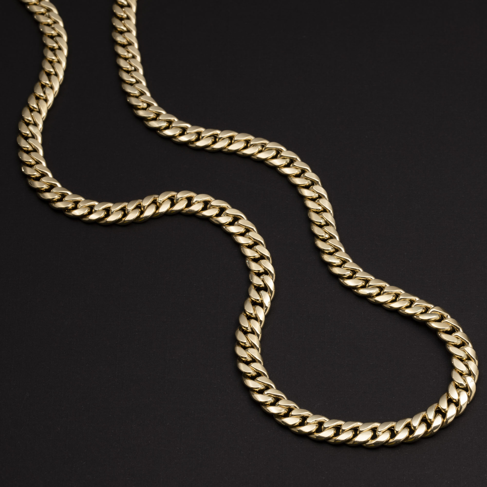 7.5mm Miami Cuban Link Chain Box Lock Necklace Real 14K Yellow Gold 16″