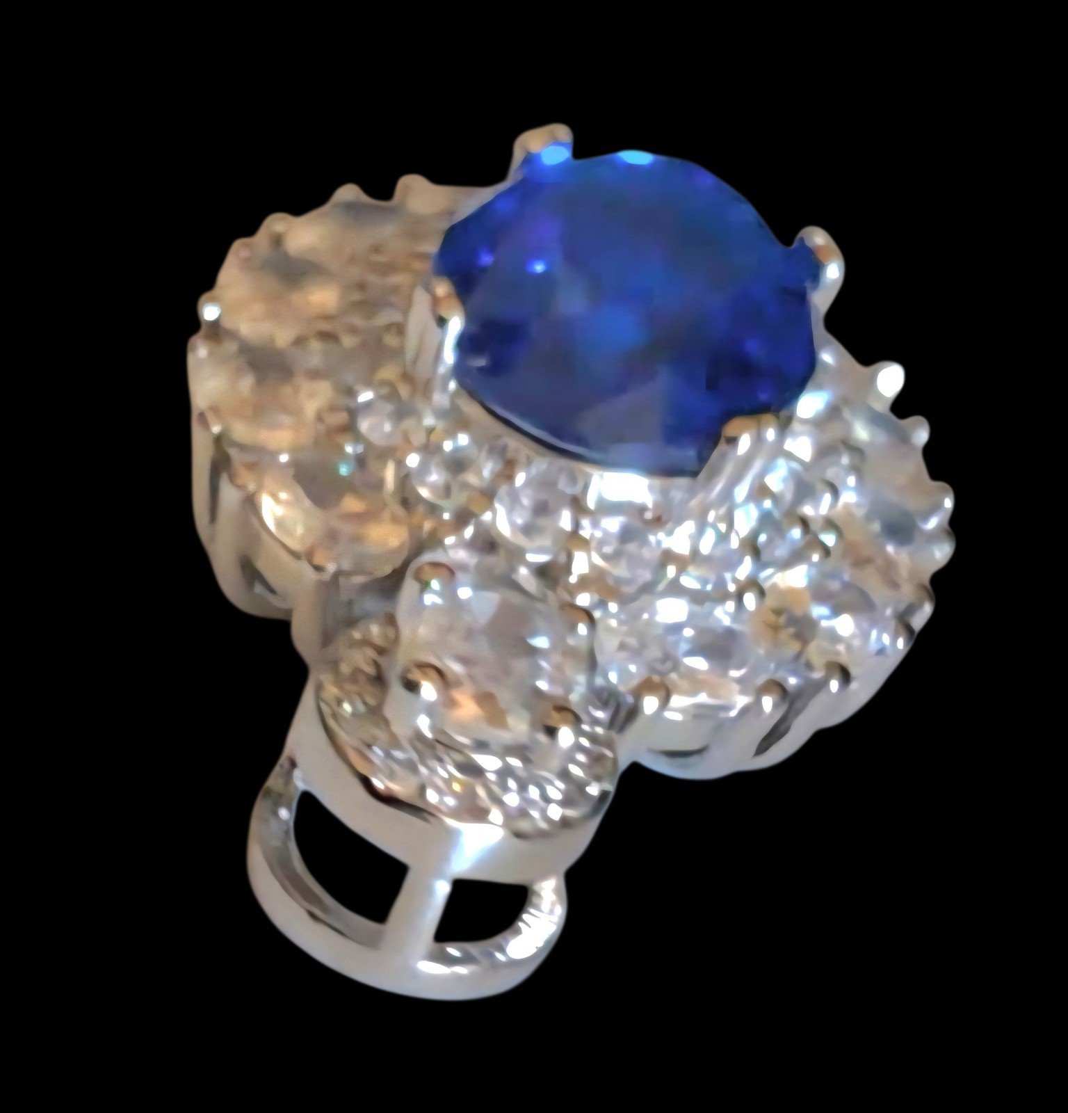 14K Gold NATURAL Blue Sapphire + Platinum Pendant Sterling Silver. PEN200