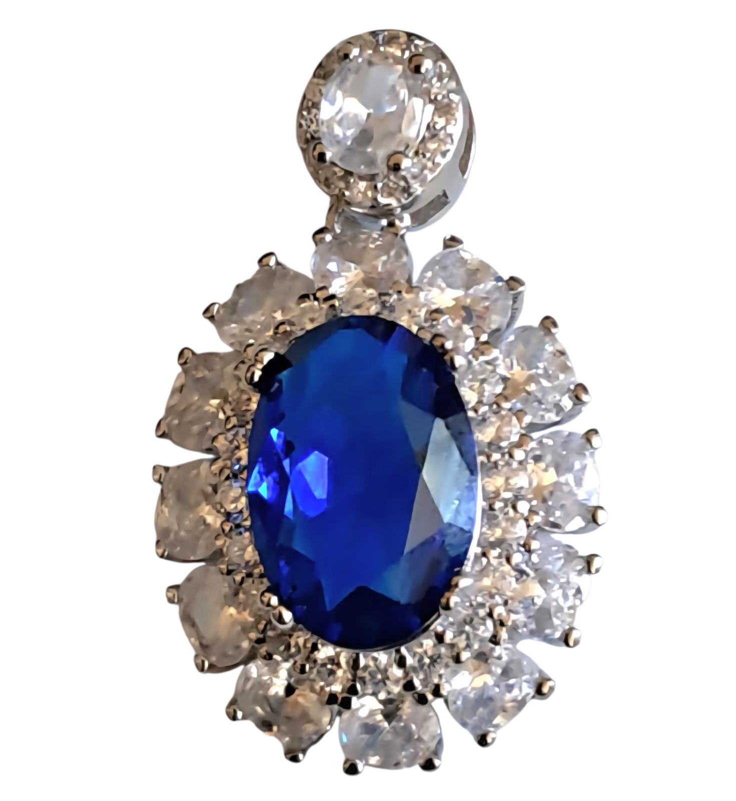 14K Gold NATURAL Blue Sapphire + Platinum Pendant Sterling Silver. PEN200