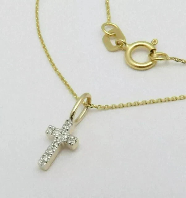 14k Yellow Gold Plated 1Ct Round Simulated Diamond Tiny Cross Pendant Free Chain
