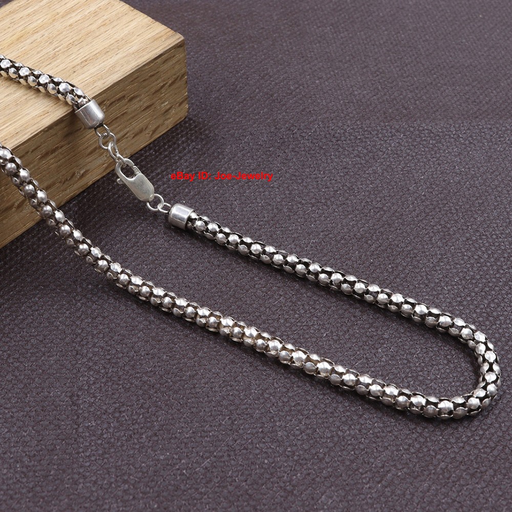 Real 925 Sterling Silver Necklace 4mm Popcorn Link Chain Necklace 27.5inch