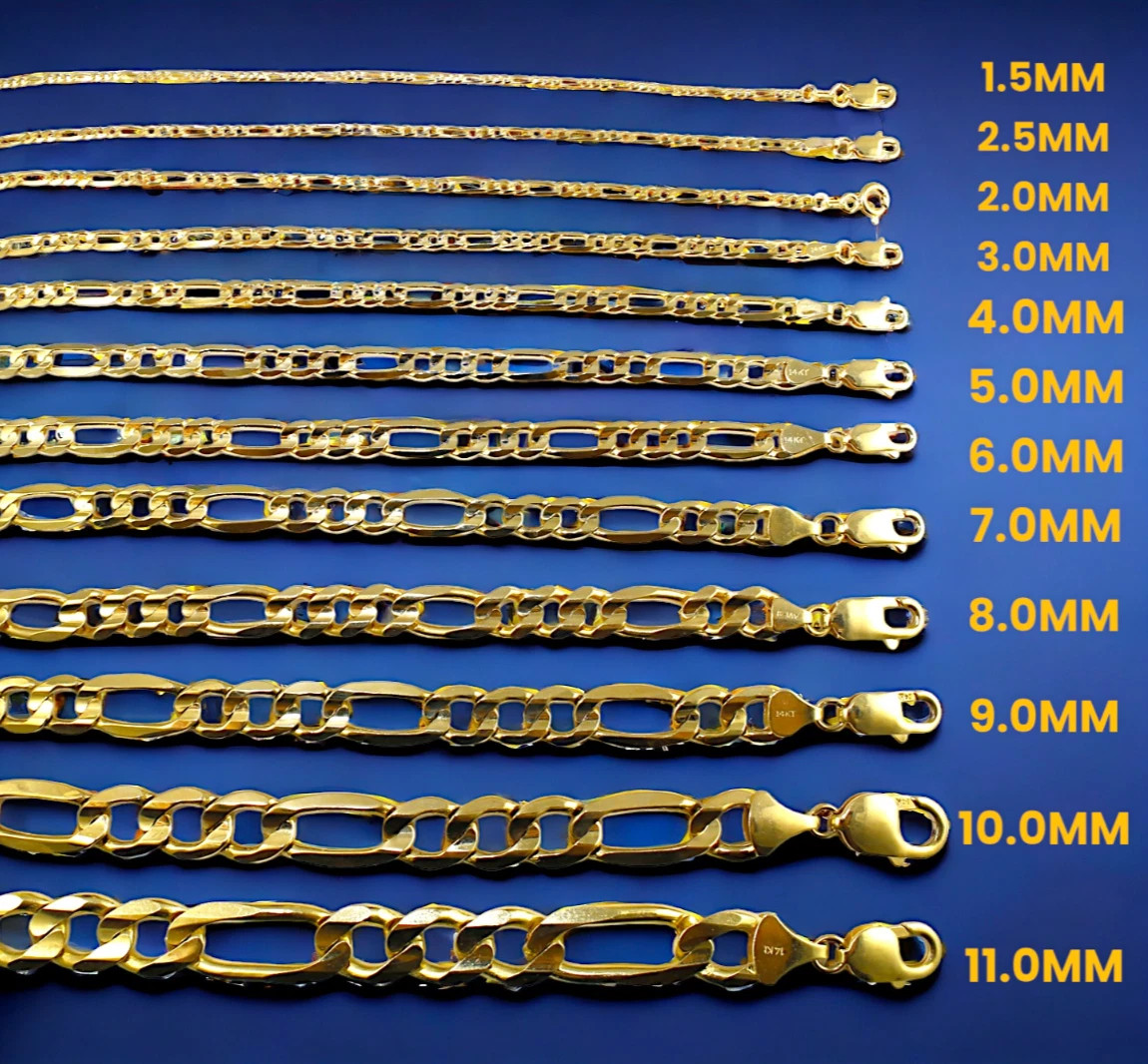 14K Yellow Gold 1.5mm-12mm SOLID Figaro Necklace Chain Bracelet Real Gold 7″-30″