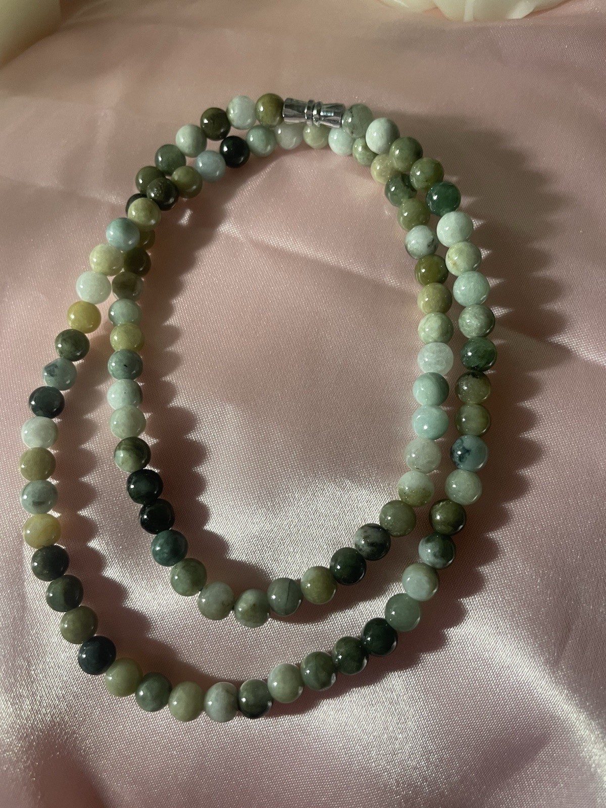 Natural Mix Green Jade Beaded Necklace 6.5mm 18”Certified