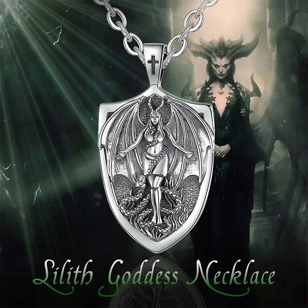 MLD 925 Sterling Silver Lilith Shield Pendant Necklace – Gothic Jewelry