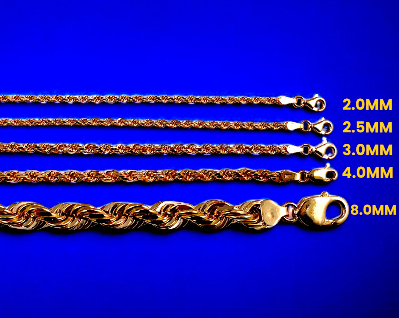 10K Rose Gold Rope Chain Necklace Bracelet Diamond Cut Real Gold 2mm-7mm 7″-30″