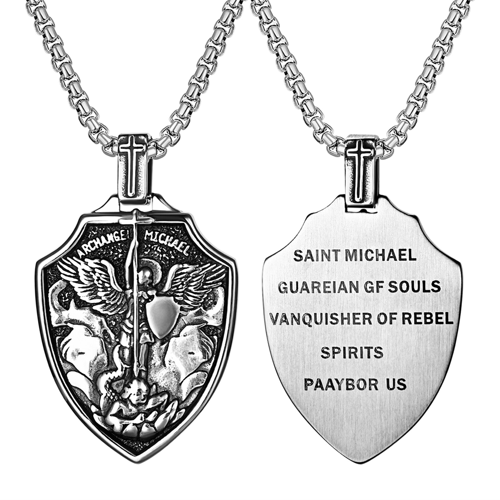 Men Stainless Steel Shield Archangel Saint Michael Medal St Jude Amulet Necklace