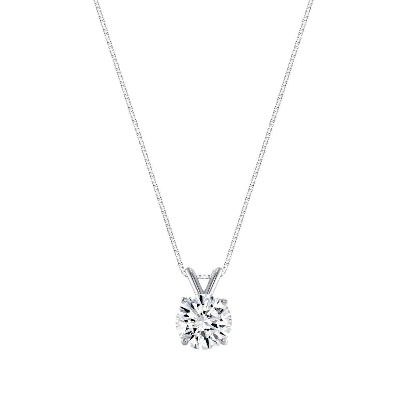 1.25 Ct Round 14K White Gold Created Diamond Solitaire Pendant Necklace 18″