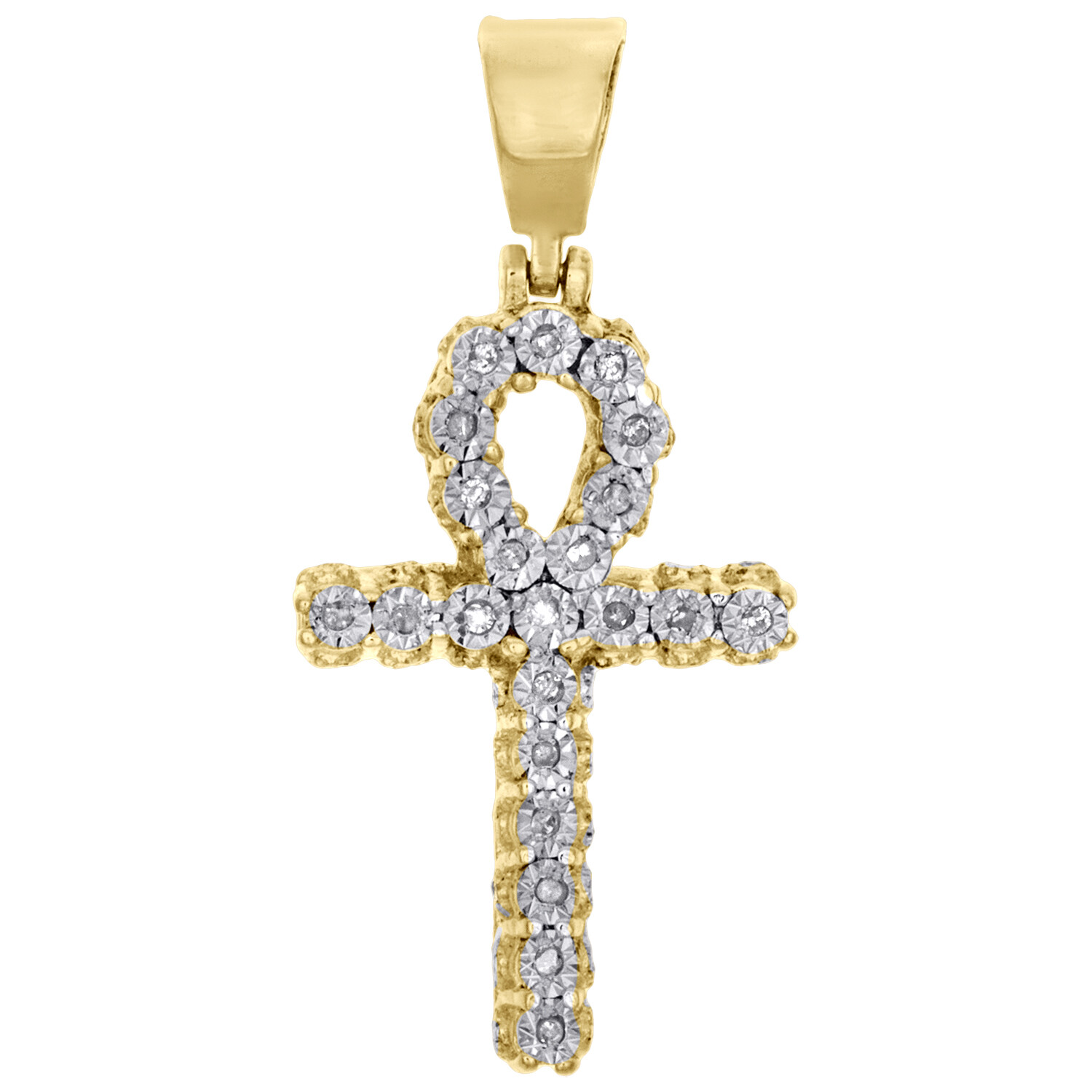 Mens Real Diamond Ankh Cross Pendant 1.25″ Yellow Sterling Silver Charm 1/7 CT.