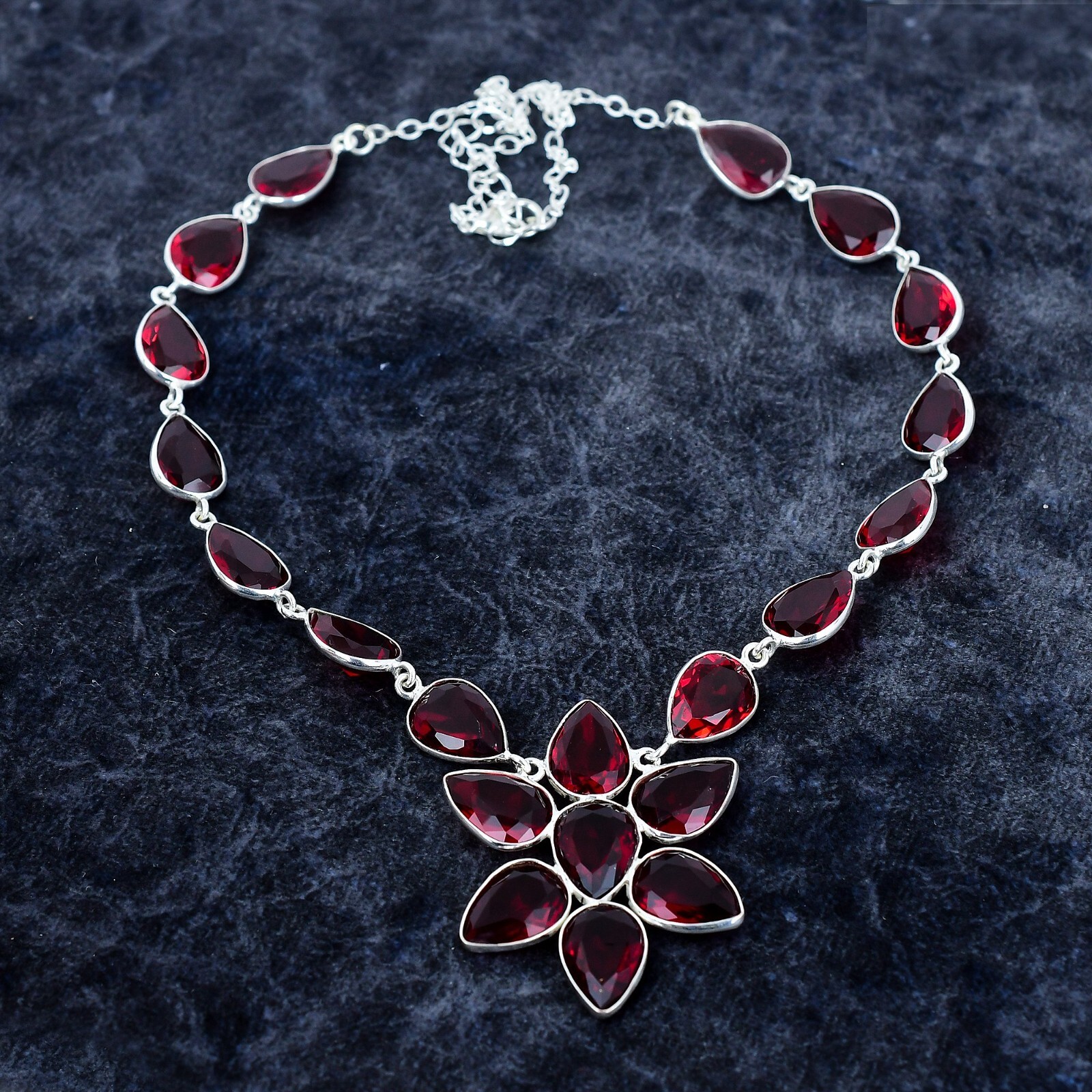 Garnet Gemstone Necklace 925 Sterling Silver Jewelry Ethnic Gift For Her – 18″