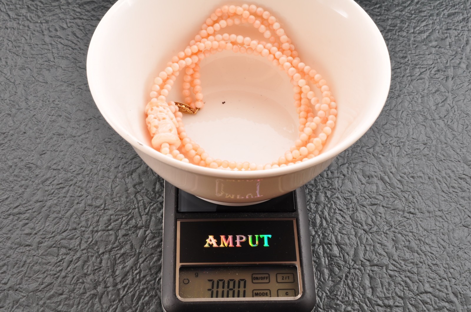 14k gold clasp pink coral necklace carved “cherry blossoms” Certification box.