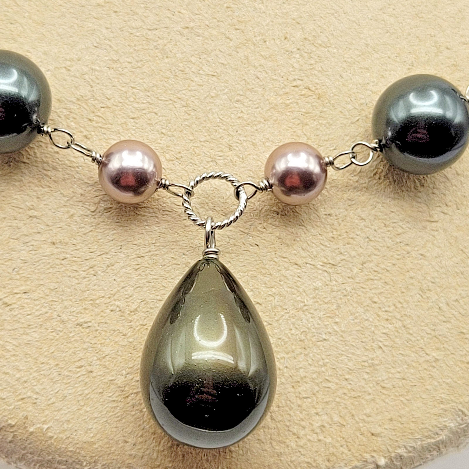 Sterling Silver Peacock Pearl Twist Cable Link Pendant Necklace ~ 18″